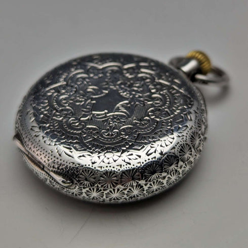 Early 20th century antique Swiss finely engraved pure silver case ladies' pocket watch works well