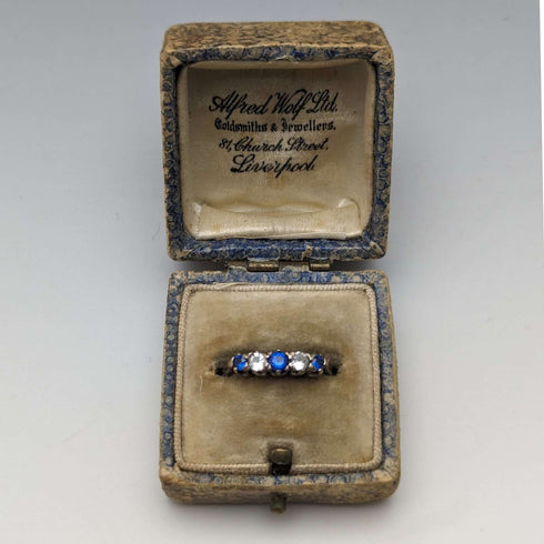 Caja para anillos de cuero vintage británica Alfred Wolf Ltd