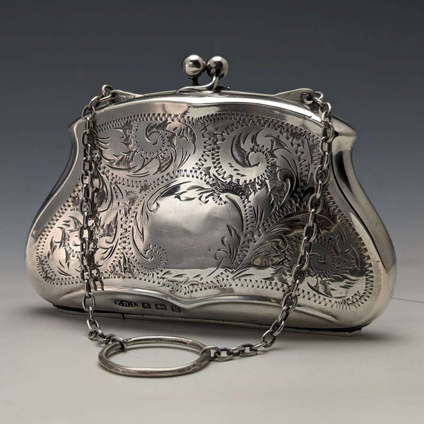 1917 British Antique Pure Silver Coin Case with Chain FD Long
