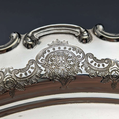 Salva de plata chapada, antigüedad inglesa de alrededor de 1907, 32 cm de diámetro, Henry Atkins
