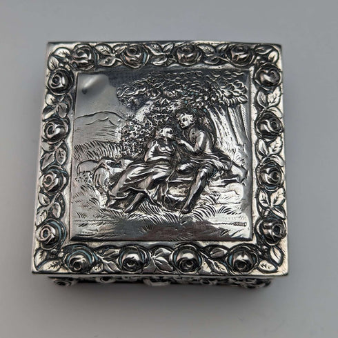 Early 20th Century German Antique 800 Silver Embossed Square Box 94g