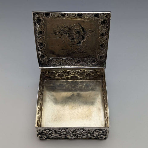 Early 20th Century German Antique 800 Silver Embossed Square Box 94g