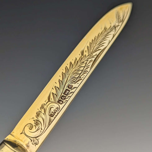 1888년 영국 앤틱 자개 핸들 순은 블레이드 폴딩 펜나이프 (케이스 포함)