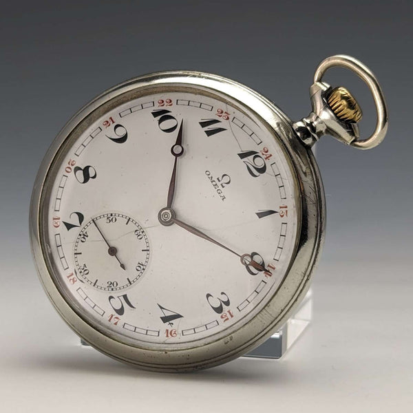 1915年頃 アンティーク オメガ 懐中時計 シルバープレート オープンフェース 動作良好