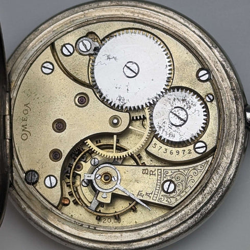 1915年頃 アンティーク オメガ 懐中時計 シルバープレート オープンフェース 動作良好