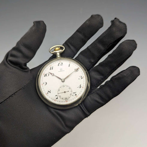 1915年頃 アンティーク オメガ 懐中時計 シルバープレート オープンフェース 動作良好