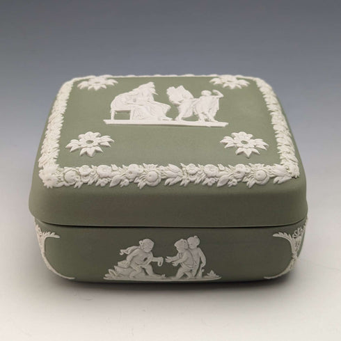 英国复古韦奇伍德(Wedgwood)贾斯珀(Jasperware)方形收纳盒 绿色