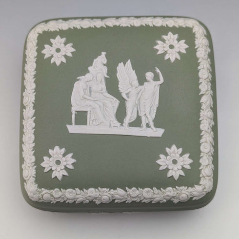 英国复古韦奇伍德(Wedgwood)贾斯珀(Jasperware)方形收纳盒 绿色