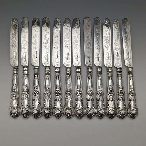 1864 British Antique Sterling Silver Dessert Cutlery 12 Pair Set Total 912g Wooden Boxed Harrison Brothers & Howson