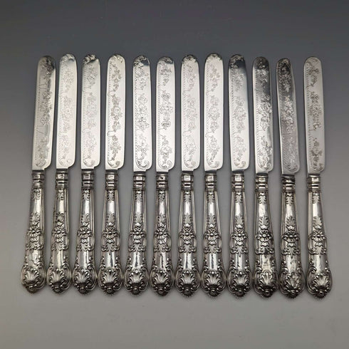 1864 British Antique Sterling Silver Dessert Cutlery 12 Pair Set Total 912g Wooden Boxed Harrison Brothers & Howson
