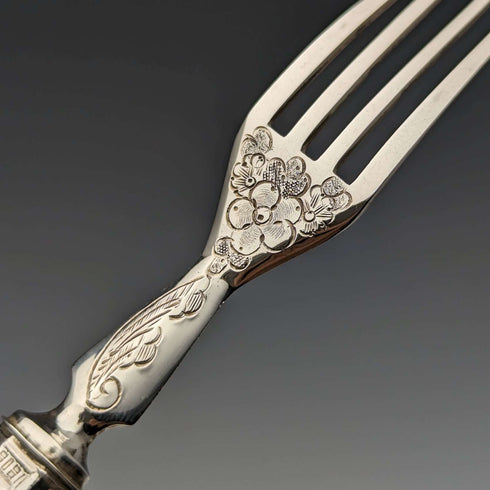 1864 British Antique Sterling Silver Dessert Cutlery 12 Pair Set Total 912g Wooden Boxed Harrison Brothers & Howson