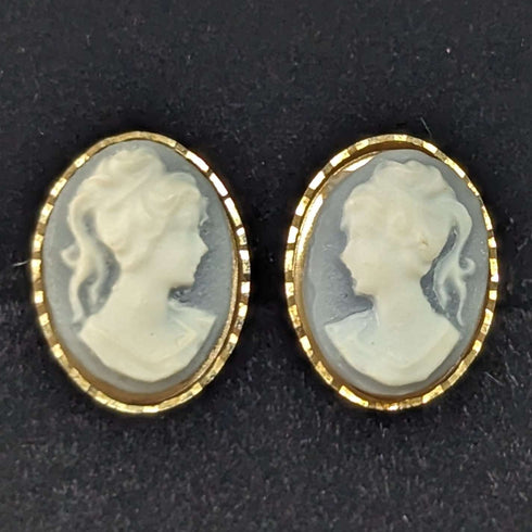 Joyería vintage británica: conjunto de collar con colgante y pendientes de oro de 9 quilates y camafeo
