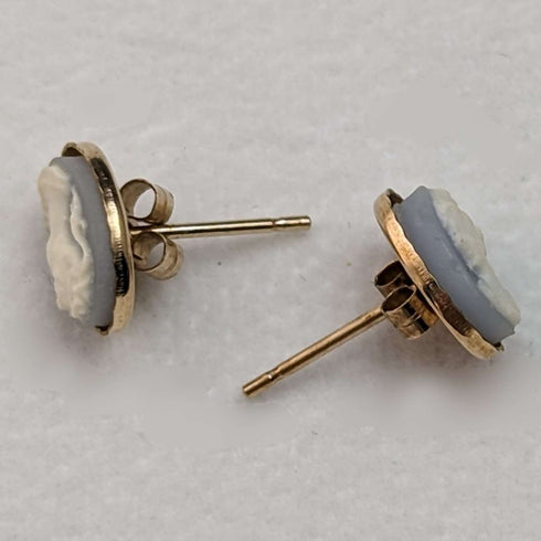 Joyería vintage británica: conjunto de collar con colgante y pendientes de oro de 9 quilates y camafeo