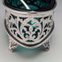 1904 British Antique Pure Silver & Green Glass Salt Dish & Spoon William Hair Haseler