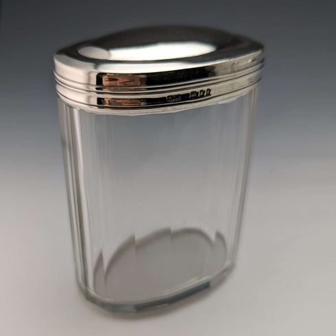 Set de 4 frascos de cristal con tapa de plata de ley, vintage británico, c. 1924