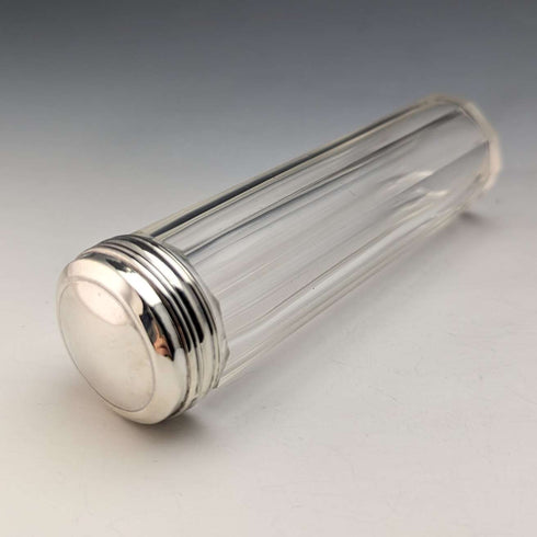 Set de 4 frascos de cristal con tapa de plata de ley, vintage británico, c. 1924