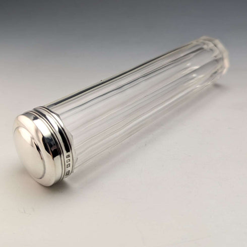 Set de 4 frascos de cristal con tapa de plata de ley, vintage británico, c. 1924