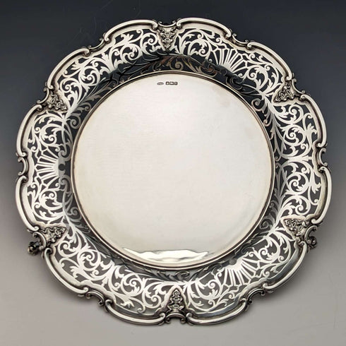 1905年 英国アンティーク 純銀製 ピアス装飾サルヴァ 直径26cm 484g William Mammatt