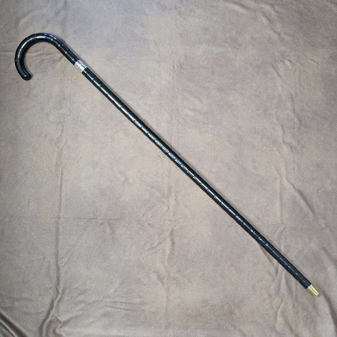 1915年 英国アンティーク 紳士用 ステッキ 杖 純銀装飾 曲がりハンドル 87cm