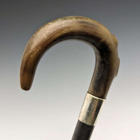 1927年 英国复古绅士手杖 纯银装饰 弯曲角柄 92cm