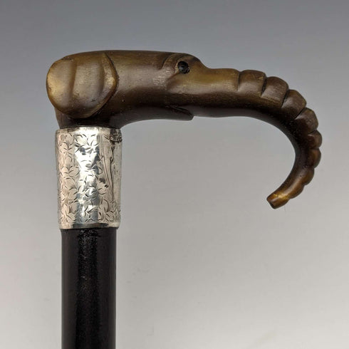 1896年 英国古董绅士手杖 兽角制象形手柄 86cm