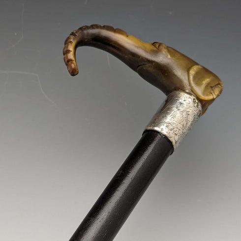 1896年 英国古董绅士手杖 兽角制象形手柄 86cm