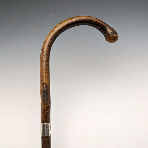 Bastón de caballero antiguo británico de 1919, mango curvo con ornamentación de plata esterlina, 88 cm