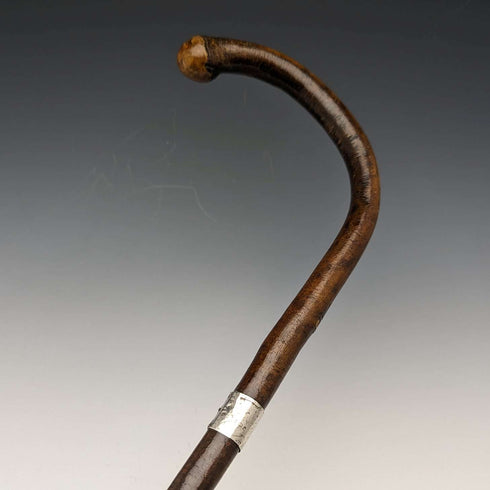 Bastón de caballero antiguo británico de 1919, mango curvo con ornamentación de plata esterlina, 88 cm