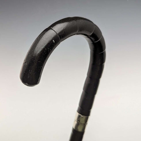 1915年 英国アンティーク 紳士用 ステッキ 杖 純銀装飾 曲がりハンドル 87cm