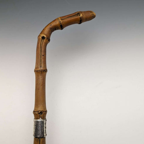 1897年 英国古董 绅士用竹制手杖 纯银装饰 85cm