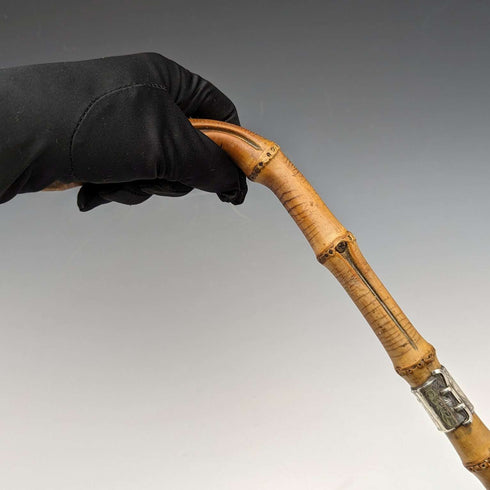 1897年 英国古董 绅士用竹制手杖 纯银装饰 85cm