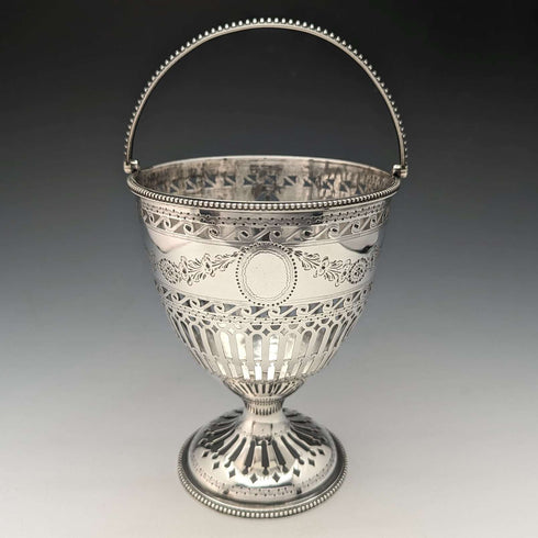 Cesta de azúcar de plata de ley georgiana, Inglaterra, 1782, 190 g, Robert Hennell