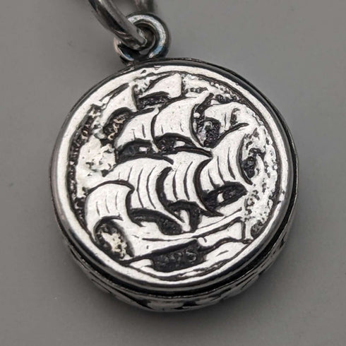 Cadena Albert de plata de ley, antigua, británica, circa 1890, 25 g, con colgante de brújula de plata de ley