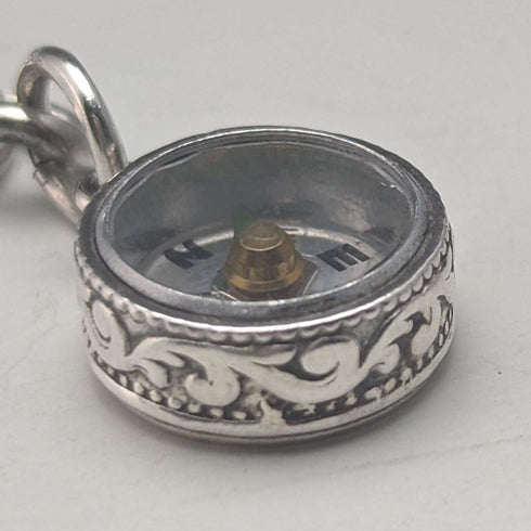 Cadena Albert de plata de ley, antigua, británica, circa 1890, 25 g, con colgante de brújula de plata de ley
