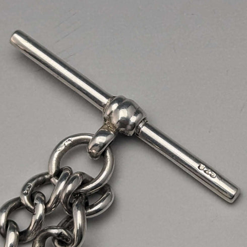 Cadena Albert de plata de ley, antigua, británica, circa 1890, 25 g, con colgante de brújula de plata de ley