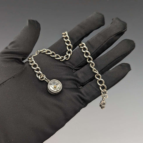 Cadena Albert de plata de ley, antigua, británica, circa 1890, 25 g, con colgante de brújula de plata de ley