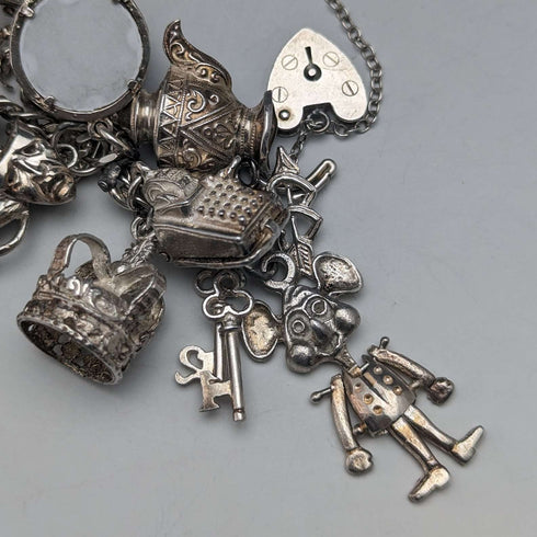 Pulsera de dijes de plata vintage británica, 100g