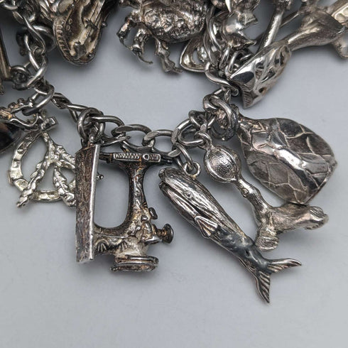 Pulsera de dijes de plata vintage británica, 100g