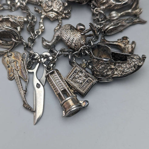 Pulsera de dijes de plata vintage británica, 100g