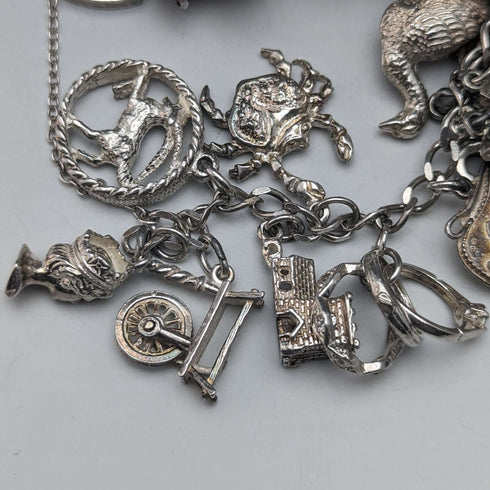 Pulsera de dijes de plata vintage británica, 100g