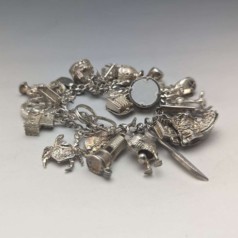 Pulsera de dijes de plata vintage británica, 100g