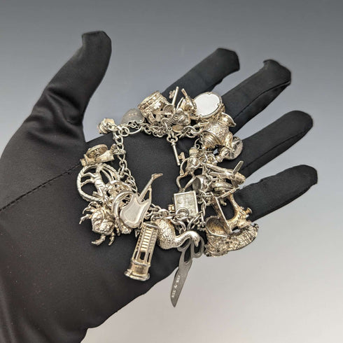 Pulsera de dijes de plata vintage británica, 100g