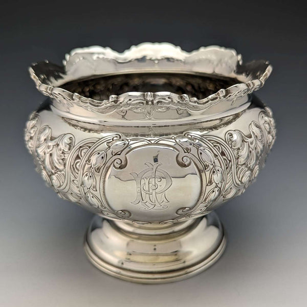 1900 年英國古董純銀玫瑰碗 367 克 Fattorini & Sons