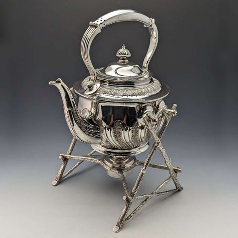 约1900年 英国古董 镀银茶壶及燃烧器支架套装 Walker & Hall