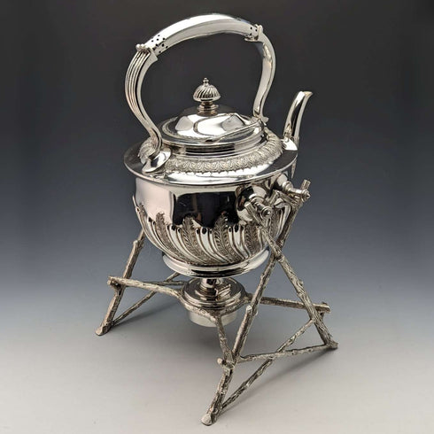 约1900年 英国古董 镀银茶壶及燃烧器支架套装 Walker & Hall