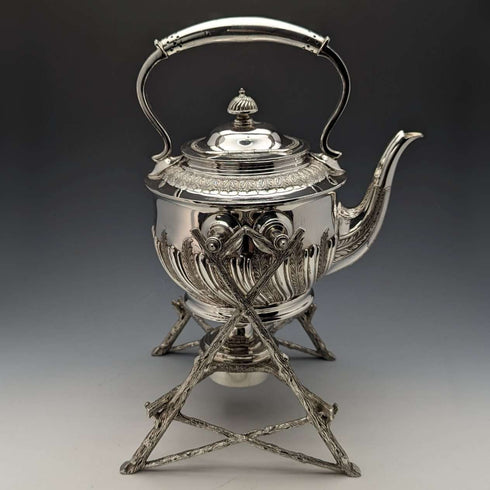 约1900年 英国古董 镀银茶壶及燃烧器支架套装 Walker & Hall