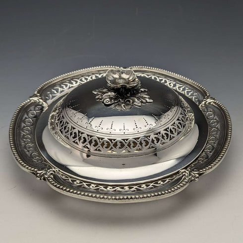 1866年代 英国アンティーク 純銀製 蓋付きバターディッシュ 300g Henry Wilkinson