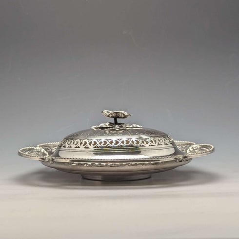 1866年代 英国アンティーク 純銀製 蓋付きバターディッシュ 300g Henry Wilkinson