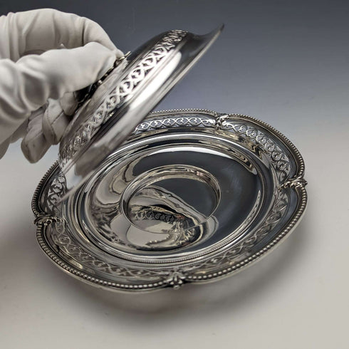 1866年代 英国アンティーク 純銀製 蓋付きバターディッシュ 300g Henry Wilkinson