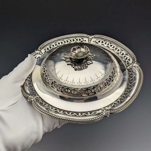 1866年代 英国アンティーク 純銀製 蓋付きバターディッシュ 300g Henry Wilkinson